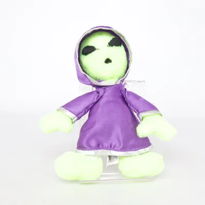 Soft toy (PMS plush, PMS International, vintage PMS plush, vintage plush toy, 1990s plush, 90s plush, 1990s toy, 90s toy, vintage toy, collectible plush, collectible plush toy, rare plush, rare plush toy, vintage collectible, 90s collectible, retro plush, retro toy, alien plush, alien toy, green alien plush, extraterrestrial plush, space alien plush, UFO plush, sci fi plush, sci fi toy, neon green plush, purple plush, green and purple, hooded plush, alien doll, plush doll, stuffed animal, stuffed toy, soft toy, vintage stuffed animal, vintage soft toy, weird plush, unusual plush, quirky plush, odd plush, creepy cute plush, creepy cute, weirdcore, weirdcore plush, oddcore, aliencore, spacecore, retro futurism, retro futuristic, Y2K aesthetic, 90s aesthetic, vintage aesthetic, nostalgic toy, nostalgia, 90s nostalgia, childhood nostalgia, retro collectible, toy collector, plush collector, vintage toy collector, alien collector, rare collectible toy, novelty plush, novelty toy, kitsch, kitsch toy, camp aesthetic, funky decor, quirky decor, alien decor, sci fi decor, space decor, Halloween plush, spooky cute, spooky plush, goth toy, alternative decor, alternative collectible, extraterrestrial, UFO aesthetic, Area 51 aesthetic, cosmic aesthetic, galaxy aesthetic, space aesthetic, neon aesthetic, rave aesthetic, festival aesthetic, 90s rave, retro alien, vintage alien, alien memorabilia, space memorabilia, collectible memorabilia, vintage character toy, vintage doll, 1990s collectible toy, hard to find plush, hard to find toy, rare vintage plush, rare 90s toy, vintage 1990s collectible, TikTok vintage, TikTok plush, Weirdcore TikTok, Aliencore TikTok, Pinterest vintage, retro toy aesthetic) from PMS