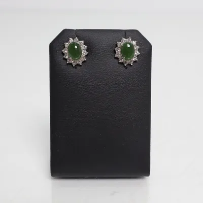 Oorbellen (Zilver, Groen) Onbekend materiaal