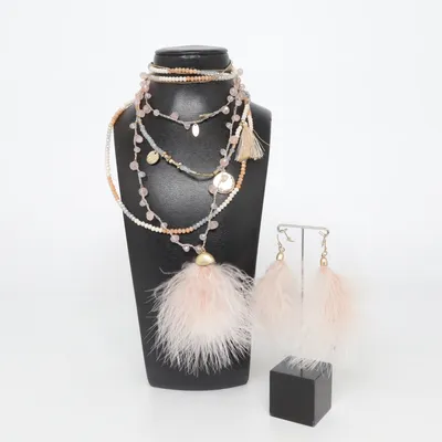 Jewelry set (Pink) Unknown metal, Plastic