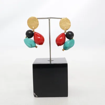 Earrings (Red, Black, Turquoise) Unknown metal
