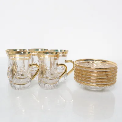 Serveringsset (Transparent, Guldfärgad)