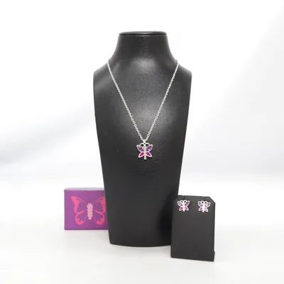 Parure de bijoux (Argent, Violet, Rose) Métal inconnu