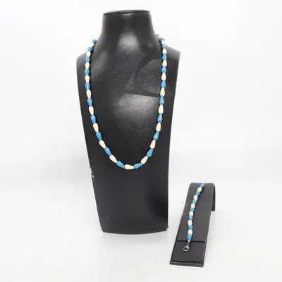 Parure de bijoux (Bleu, Beige) Métal inconnu