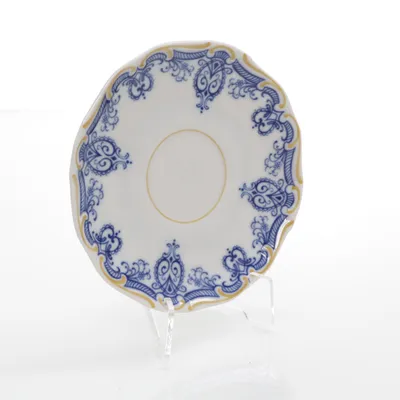 Assiett (Vit, Blå, Guldfärgad)