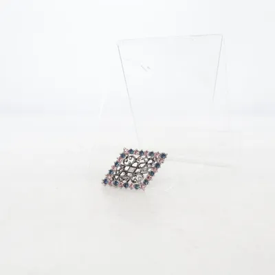 Brooch (Silver, Blue, Pink) Unknown metal