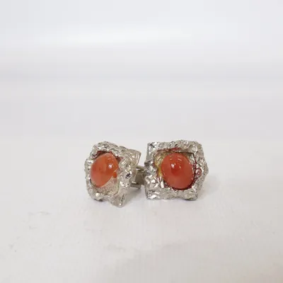 Manschettknappar (Silverfärgad, Orange) Okänd metall