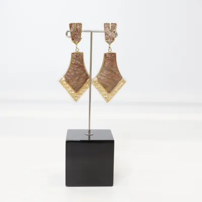 Clip on earrings (Brown, Gold) Unknown metal