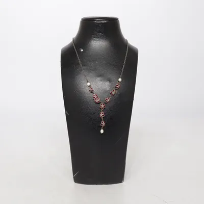 Halsband (Röd, Silverfärgad) Okänd metall
