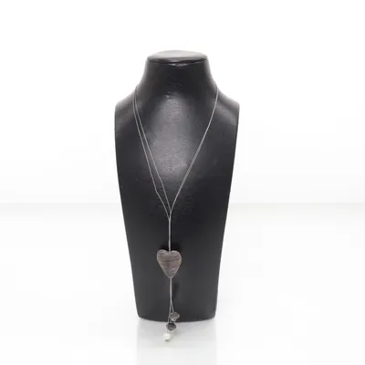 Necklace (Brown, White, Silver) Unknown metal
