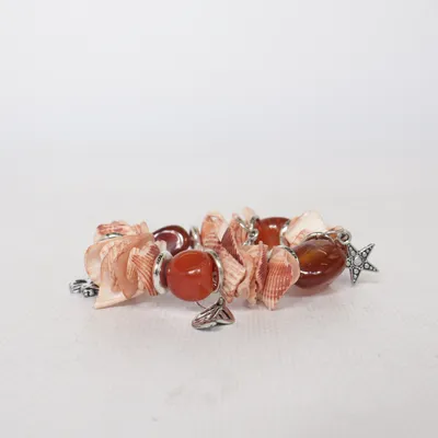 Bracelet (Rouge, Rose, Argent) Métal inconnu, Coquillage