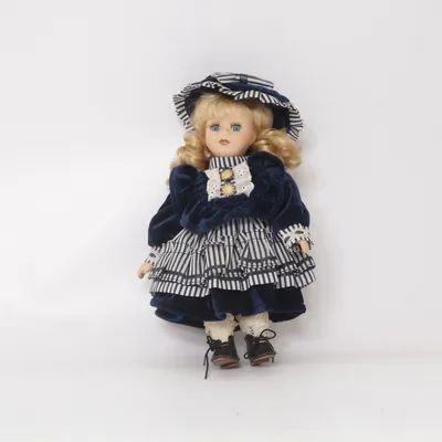 Porzellanpuppe (Blau, Weiß, Schwarz)