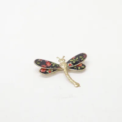 Brooch (Gold, Black, Red) Unknown metal