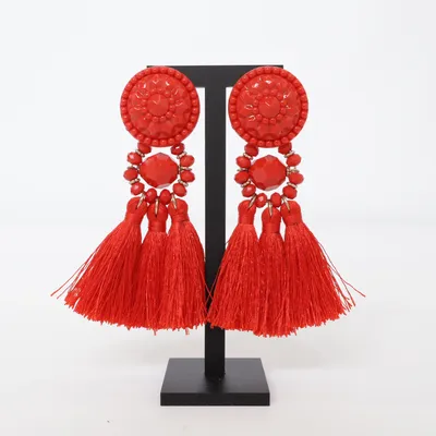 Oorbellen (Rood, Goud) Plastic, Onbekend materiaal