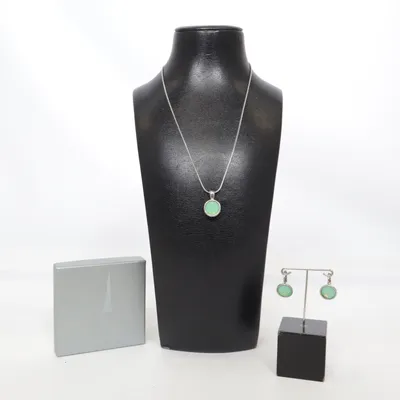 Smyckesset (Silverfärgad, Grön) Okänd metall