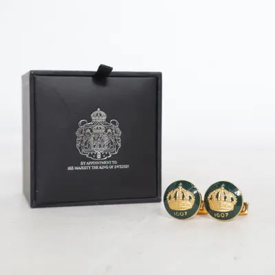 Cufflinks (Gold, Green) from Skultuna Unknown metal