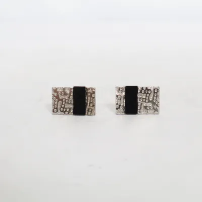 Boutons de manchette (Argent, Noir) Métal inconnu
