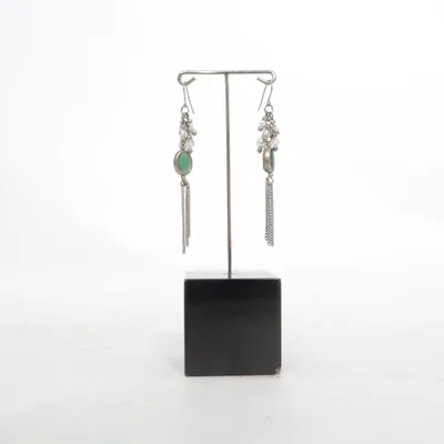 Boucles d'oreilles (Argent, Vert) Métal inconnu