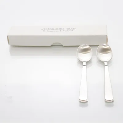 Tesked (2 st oanvända Rosenholm skedar 1o.8 cm i äkta silver. Silverstämplar ) Silver