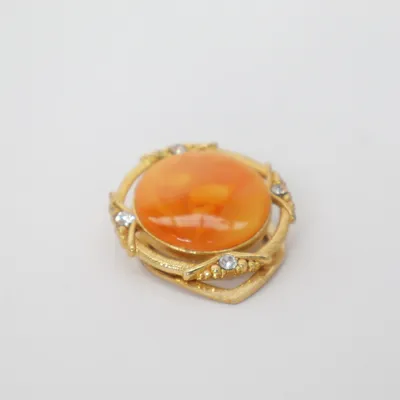Brosch (Guldfärgad, Orange) Okänd metall