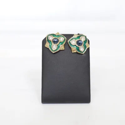 Örhängen (Guldfärgad, Blå, Grön) Okänd metall