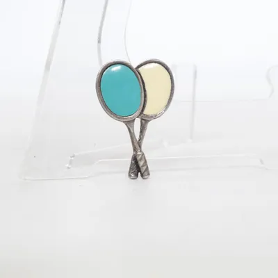 Broche (Beige, Turquoise, Zilver) Onbekend materiaal