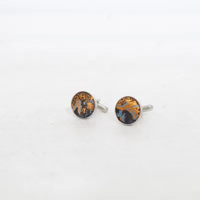 Manschettknappar (Silverfärgad, Orange, Svart) Okänd metall