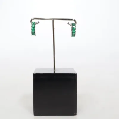 Örhängen (Silverfärgad, Grön) Okänd metall