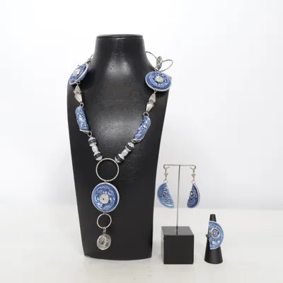 Smyckesset (Blå, Silverfärgad) Okänd metall
