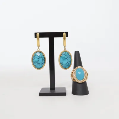 Jewelry set (Turquoise, Gold) Unknown metal