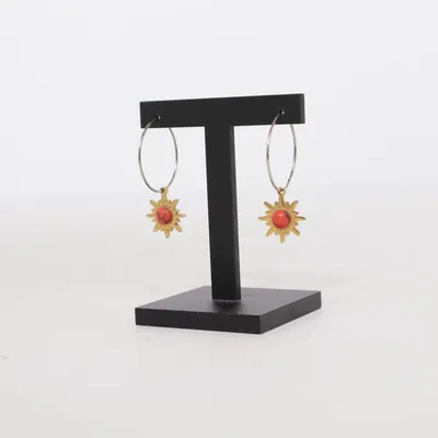 Earrings (Gold, Red) Unknown metal