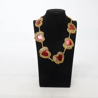 Halsband (Röd, Guldfärgad) Okänd metall