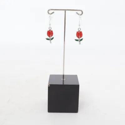 Boucles d'oreilles (Rouge, Vert, Argent) Argent