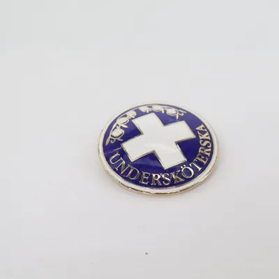 Brosch (Blå, Vit, Guldfärgad) Okänd metall