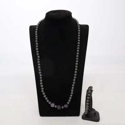 Smyckesset (Svart, Lila) Okänd metall