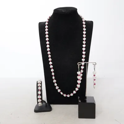 Smyckesset (Vit, Rosa) Okänd metall