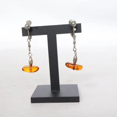 Örhängen (Orange, Silverfärgad) Okänd metall, Bärnsten