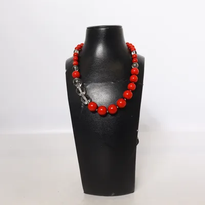 Necklace (Red, Transparent) Unknown metal