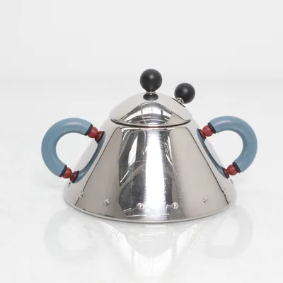 Suikerpot (Sugarbowl 9097 With Spoon - Light Blue av designern Michael Graves) van Alessi