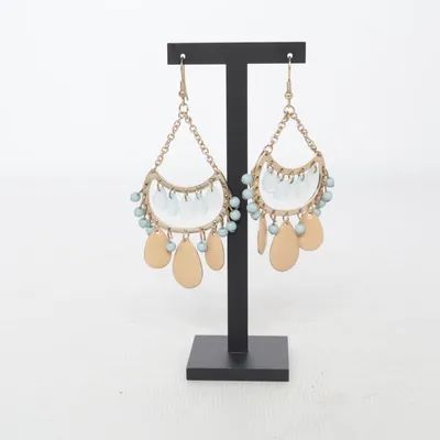 Ohrringe (Beige, Blau, Gold) Unbekanntes Metall