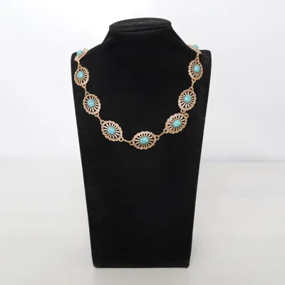 Necklace (Gold, Turquoise) Unknown metal