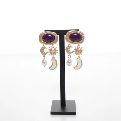 Earrings (Gold, Purple) Unknown metal