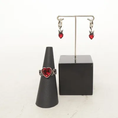 Jewelry set (Silver, Red) Stainless steel