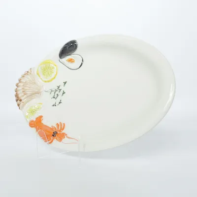 Serveerschaal (Bassano • skaldjursfat • kräftfat • fiskfat • serveringsfat • uppläggningsfat • italiensk keramik • majolika • vintage • retro • kräftskiva • kräftdukning • coastal chic • Italian summer • citrondekor • reliefdekor) van Bassano