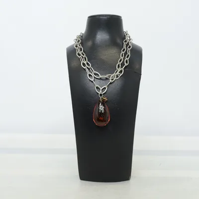 Halsband (Silverfärgad, Orange) Okänd metall