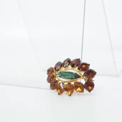 Brooch (Brown, Green, Gold) Unknown metal