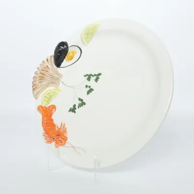 Bord (Bassano • skaldjursfat • kräftfat • fiskfat • serveringsfat • uppläggningsfat • italiensk keramik • majolika • vintage • 70-tal • kräftskiva • kräftdukning • hummer • citrondekor • fiskmotiv • coastal chic • Italian summer) van Bassano
