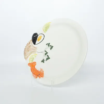Bord (Bassano • fiskfat • skaldjursfat • kräftfat • serveringsfat • uppläggningsfat • italiensk keramik • majolika • vintage • kräftskiva • kräftdukning • hummerdekor • citrondekor • coastal core • Italian summer • catch of the day) van Bassano