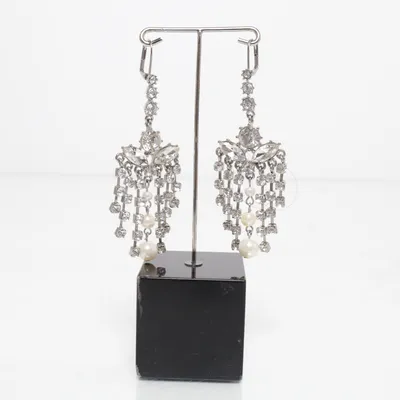Earrings (Silver, White) Unknown metal