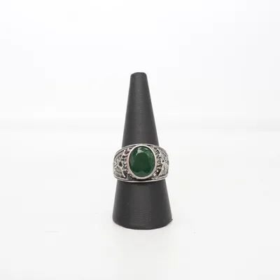 Ring (Silverfärgad, Grön) Okänd metall