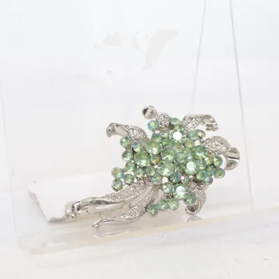 Brosch (Grön, Silverfärgad) Okänd metall